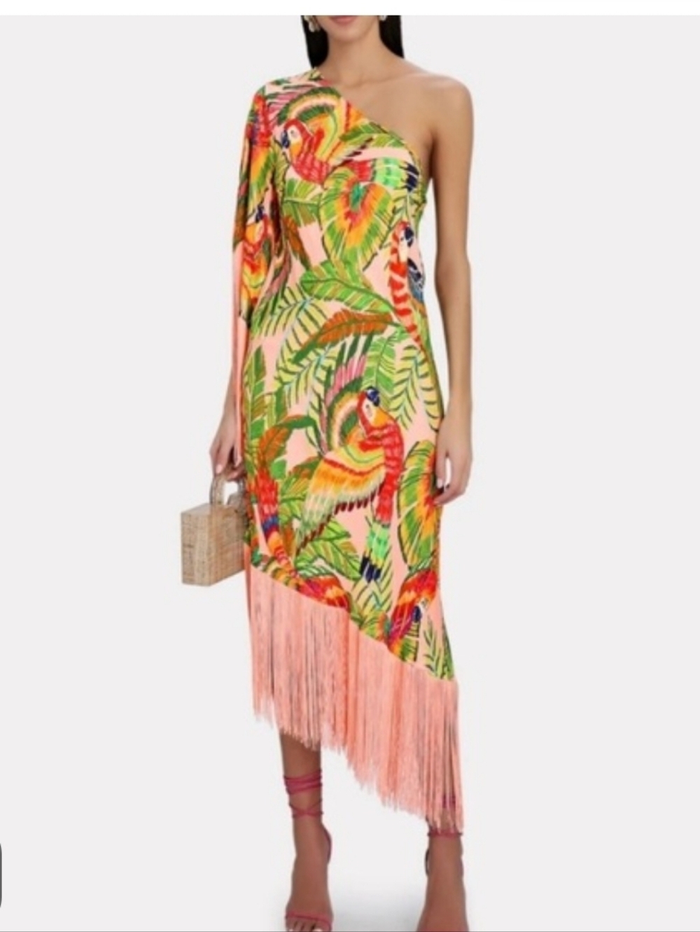 FARM Rio Macaw Leaves Tropical Parrot Dress Fringe Nwt